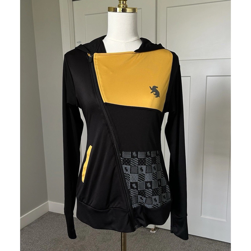 Harry Potter Hufflepuff Hoodie Jacket Womens M Universal Studios Black Yellow